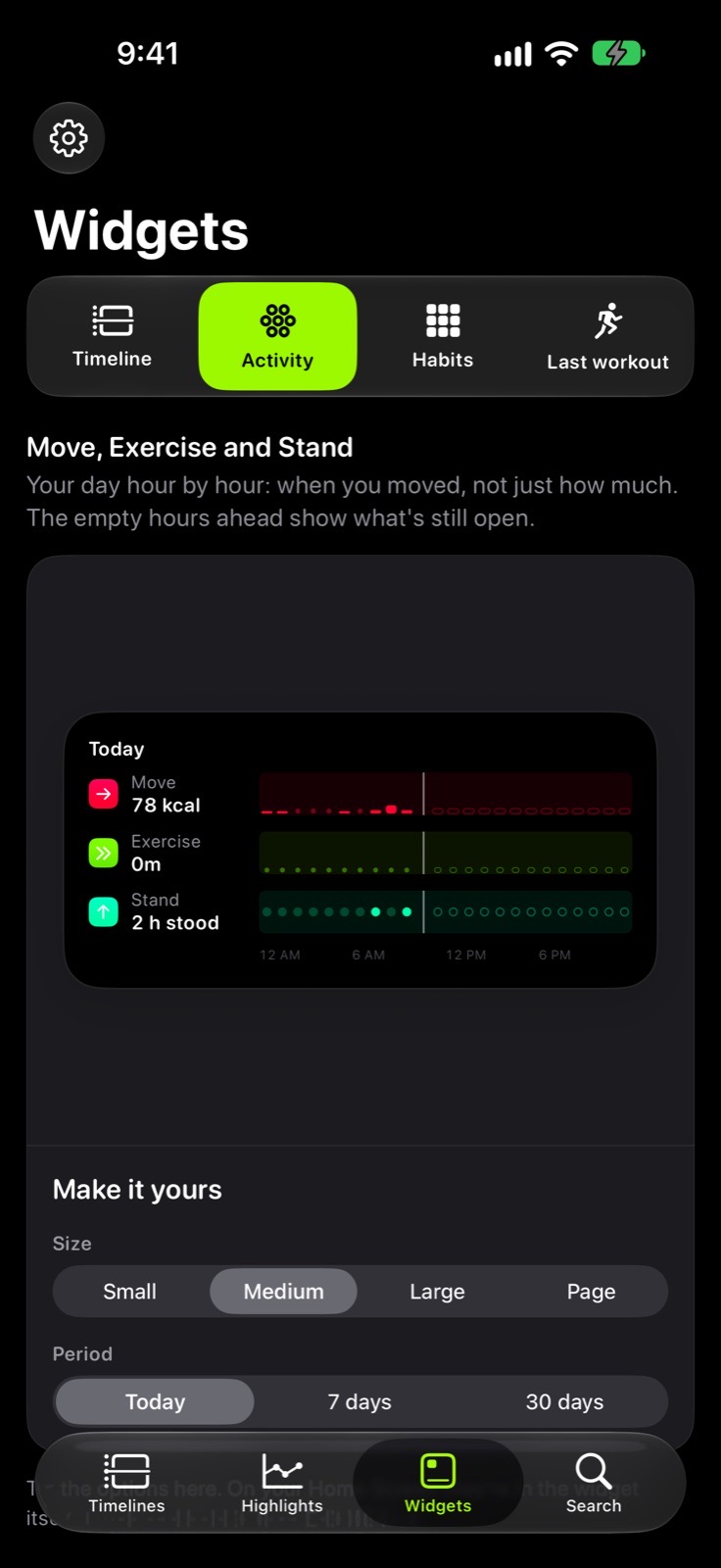 Move, Exercise and Stand — The day hour by hour.