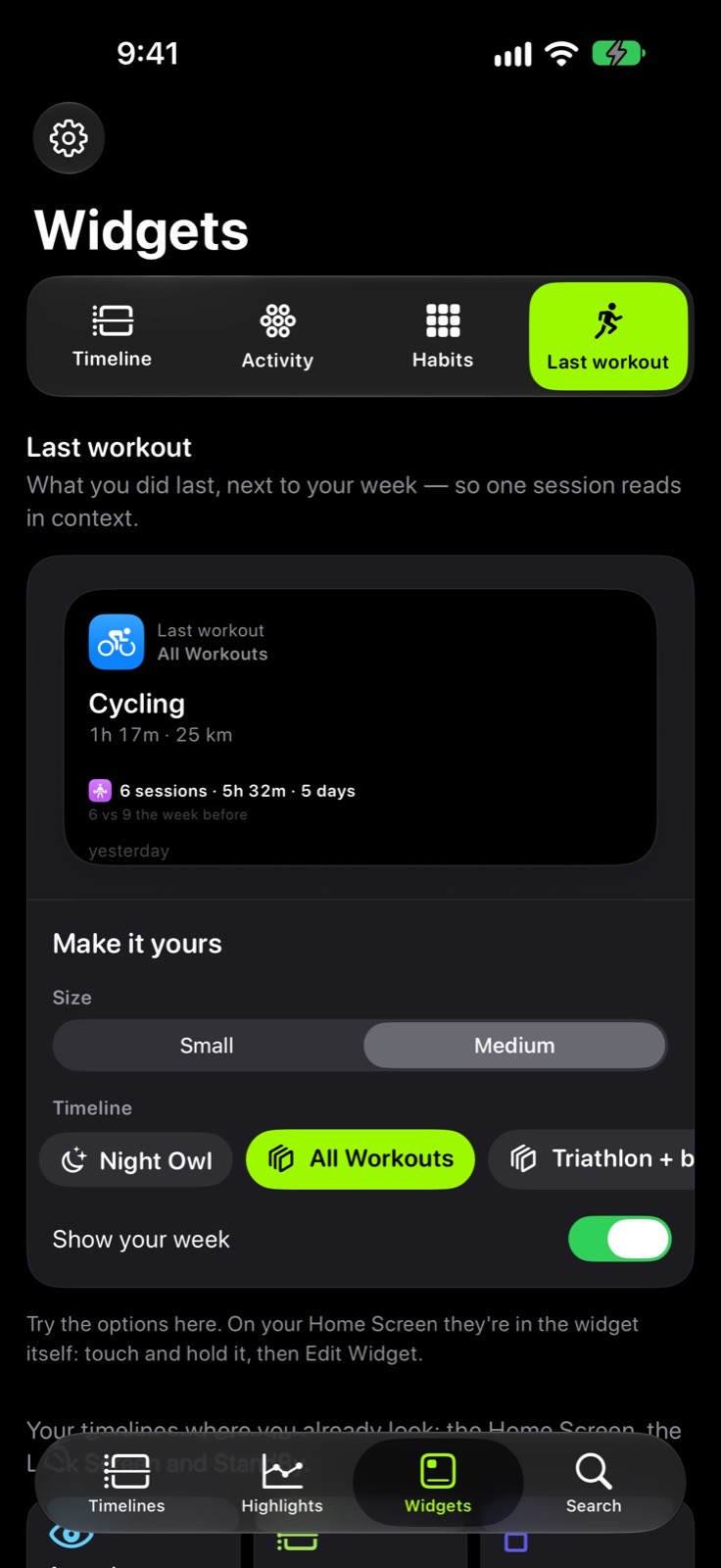 Last workout — What you did last, from the timeline you choose.